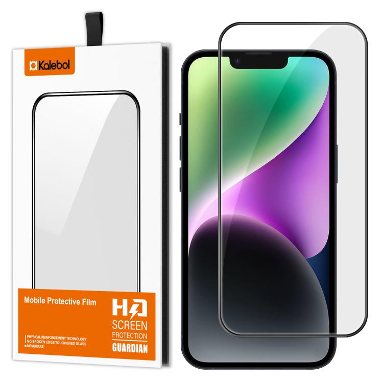 For iPhone 14 Plus Kalebol High-Aluminum Screen-Printed Full-Coverage Anti-Fingerprint Black-Bordered HD Tempered Glass Film