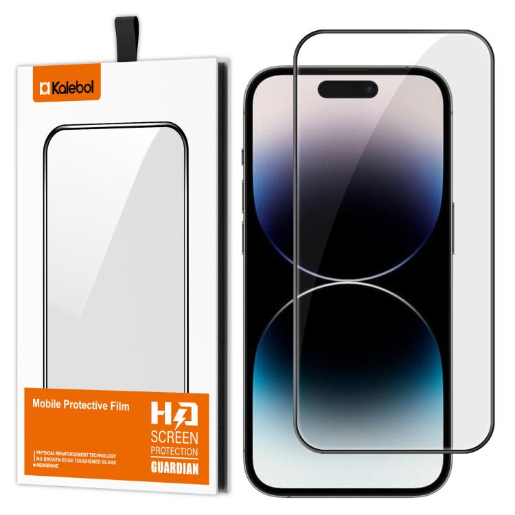 For iPhone 14 Pro Kalebol High-Aluminum Screen-Printed Full-Coverage Anti-Fingerprint Black-Bordered HD Tempered Glass Film