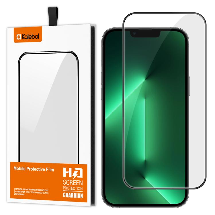 For iPhone 13 Pro Kalebol High-Aluminum Screen-Printed Full-Coverage Anti-Fingerprint Black-Bordered HD Tempered Glass Film