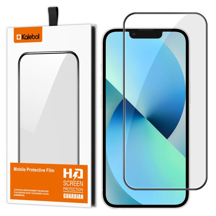 For iPhone 13 Kalebol High-Aluminum Screen-Printed Full-Coverage Anti-Fingerprint Black-Bordered HD Tempered Glass Film