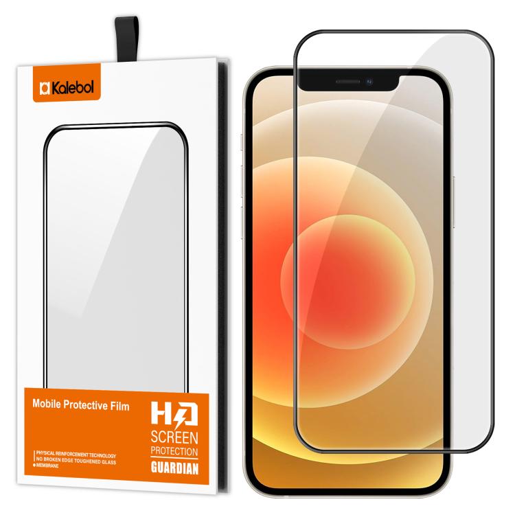 For iPhone 12 Kalebol High-Aluminum Screen-Printed Full-Coverage Anti-Fingerprint Black-Bordered HD Tempered Glass Film