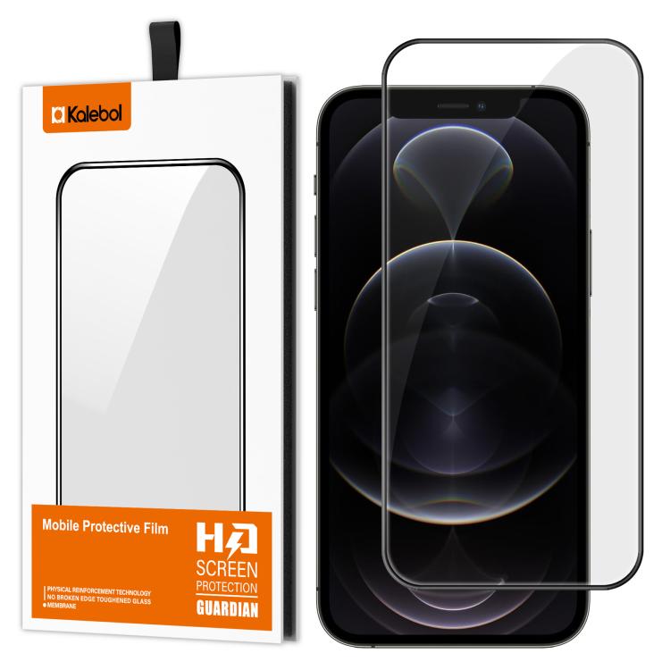 For iPhone 12 Pro Max Kalebol High-Aluminum Screen-Printed Full-Coverage Anti-Fingerprint Black-Bordered HD Tempered Glass Film