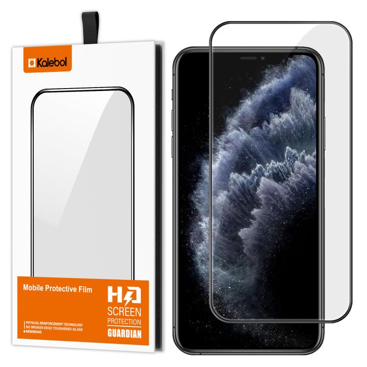 For iPhone 11 Pro Max Kalebol High-Aluminum Screen-Printed Full-Coverage Anti-Fingerprint Black-Bordered HD Tempered Glass Film