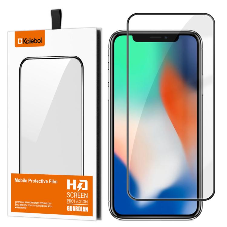 For iPhone X Kalebol High-Aluminum Screen-Printed Full-Coverage Anti-Fingerprint Black-Bordered HD Tempered Glass Film