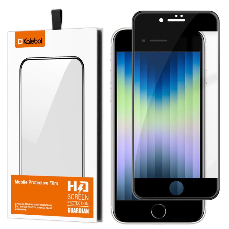 For iPhone SE 2022 / 2020 Kalebol High-Aluminum Screen-Printed Full-Coverage Anti-Fingerprint Black-Bordered HD Tempered Glass Film