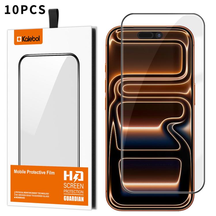For iPhone 17 Pro 10pcs Kalebol High-Aluminum Screen-Printed Full-Coverage Anti-Fingerprint Black-Bordered HD Tempered Glass Film