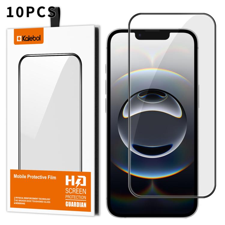 For iPhone 17e / 16e 10pcs Kalebol High-Aluminum Screen-Printed Full-Coverage Anti-Fingerprint Black-Bordered HD Tempered Glass Film