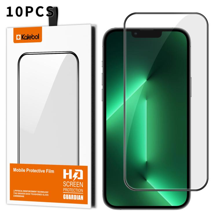 For iPhone 13 Pro Max 10pcs Kalebol High-Aluminum Screen-Printed Full-Coverage Anti-Fingerprint Black-Bordered HD Tempered Glass Film