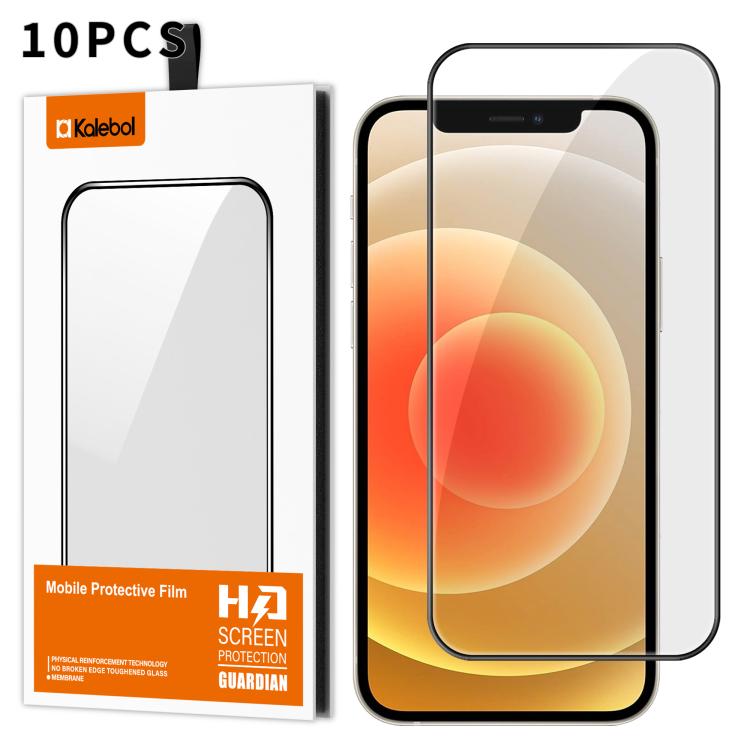 For iPhone 12 10pcs Kalebol High-Aluminum Screen-Printed Full-Coverage Anti-Fingerprint Black-Bordered HD Tempered Glass Film