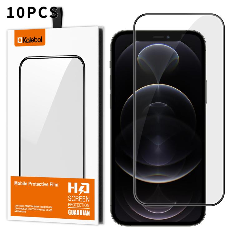 For iPhone 12 Pro Max 10pcs Kalebol High-Aluminum Screen-Printed Full-Coverage Anti-Fingerprint Black-Bordered HD Tempered Glass Film
