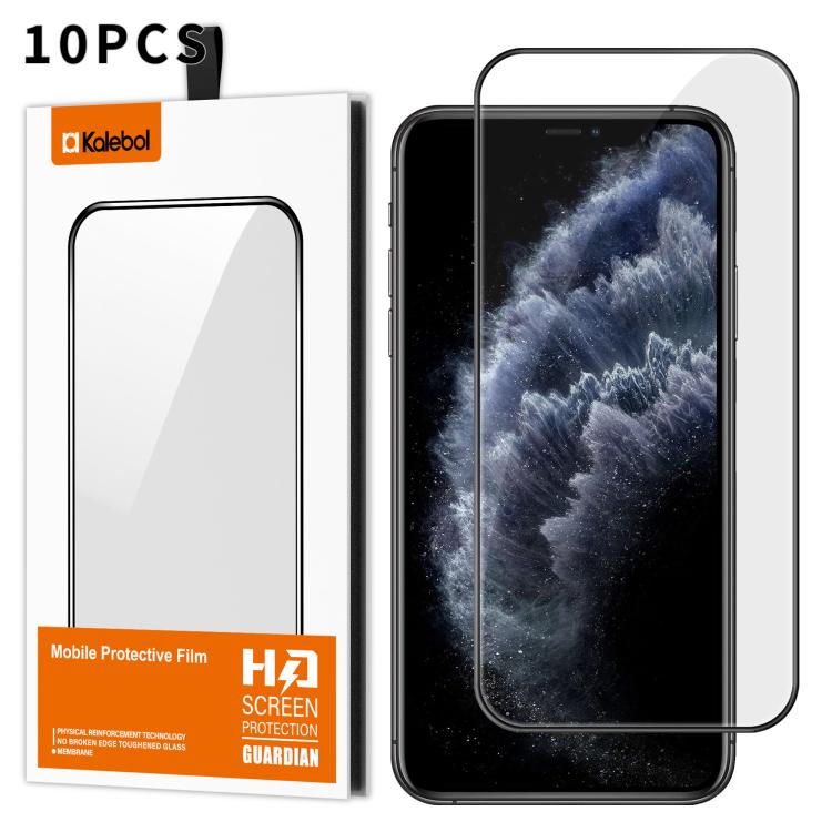 For iPhone 11 Pro Max 10pcs Kalebol High-Aluminum Screen-Printed Full-Coverage Anti-Fingerprint Black-Bordered HD Tempered Glass Film