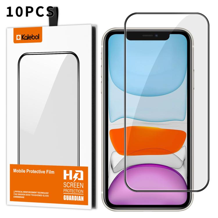 For iPhone 11 10pcs Kalebol High-Aluminum Screen-Printed Full-Coverage Anti-Fingerprint Black-Bordered HD Tempered Glass Film