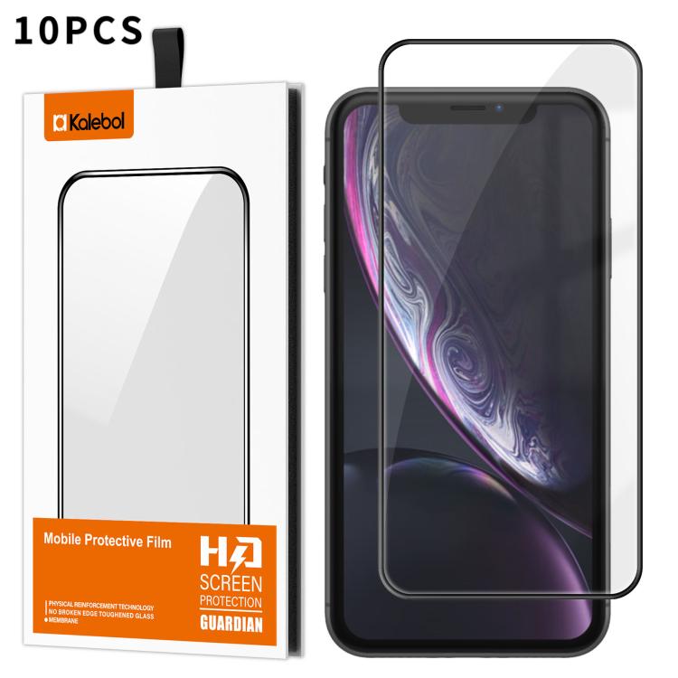 For iPhone XR 10pcs Kalebol High-Aluminum Screen-Printed Full-Coverage Anti-Fingerprint Black-Bordered HD Tempered Glass Film