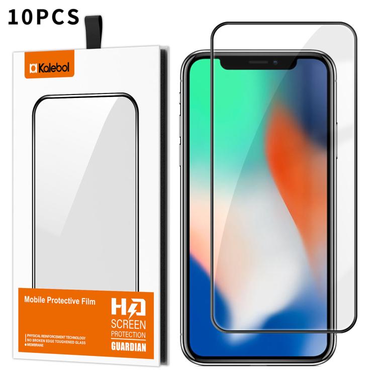 For iPhone X 10pcs Kalebol High-Aluminum Screen-Printed Full-Coverage Anti-Fingerprint Black-Bordered HD Tempered Glass Film