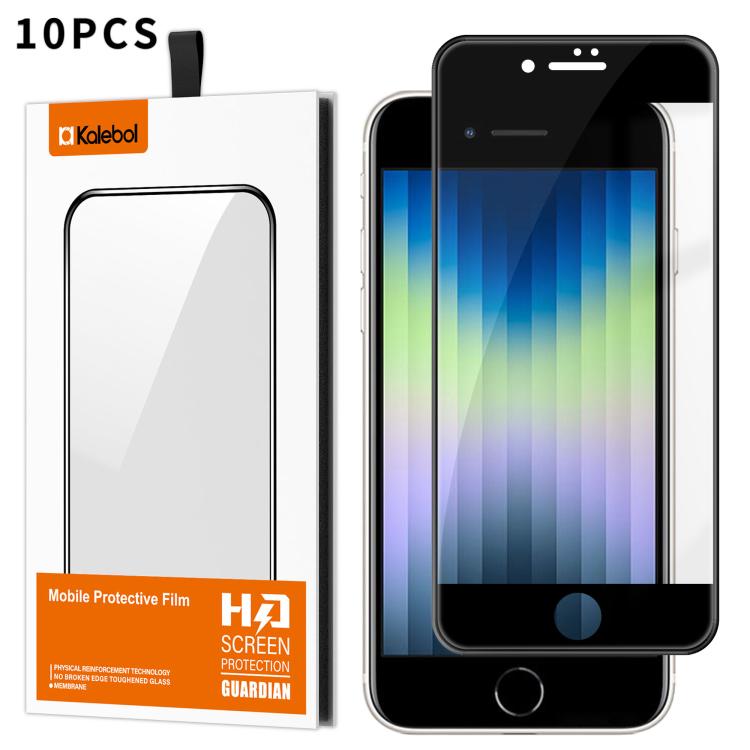 For iPhone SE 2022 / 2020 10pcs Kalebol High-Aluminum Screen-Printed Full-Coverage Anti-Fingerprint Black-Bordered HD Tempered Glass Film