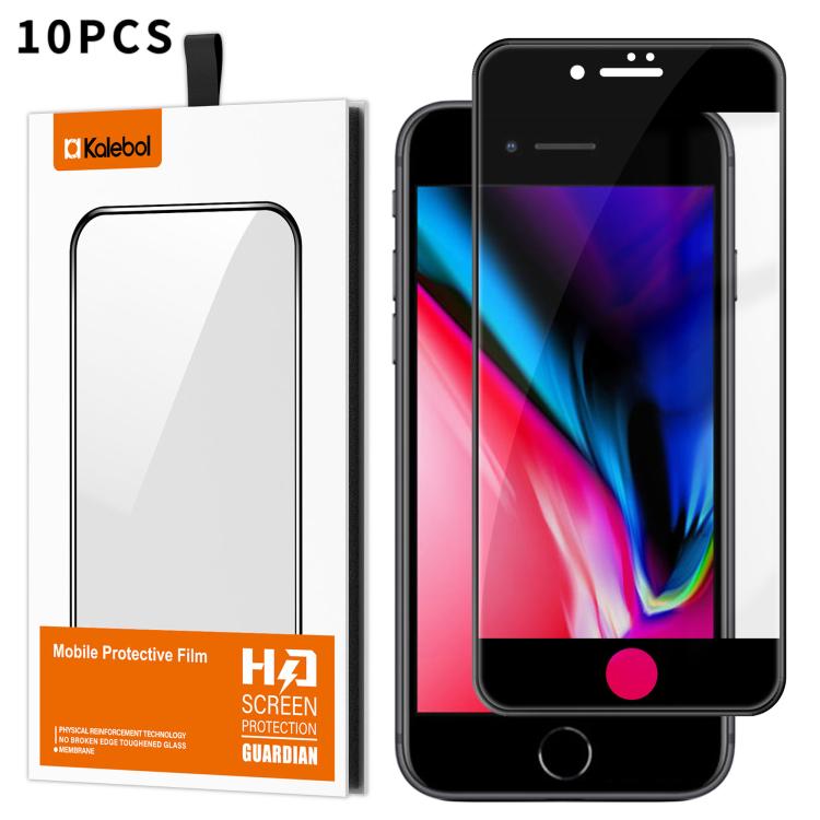 For iPhone 8 10pcs Kalebol High-Aluminum Screen-Printed Full-Coverage Anti-Fingerprint Black-Bordered HD Tempered Glass Film