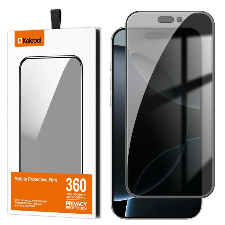 For iPhone 16 Pro Max Kalebol High-Aluminum Screen-Printed Full-Coverage Black-Border Privacy Tempered Glass Film