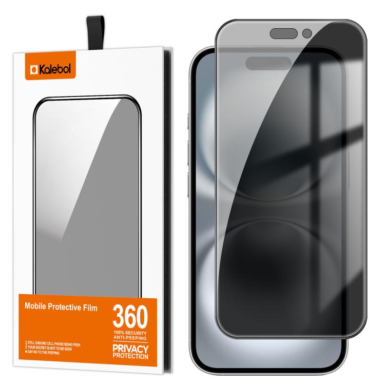 For iPhone 16 Kalebol High-Aluminum Screen-Printed Full-Coverage Black-Border Privacy Tempered Glass Film