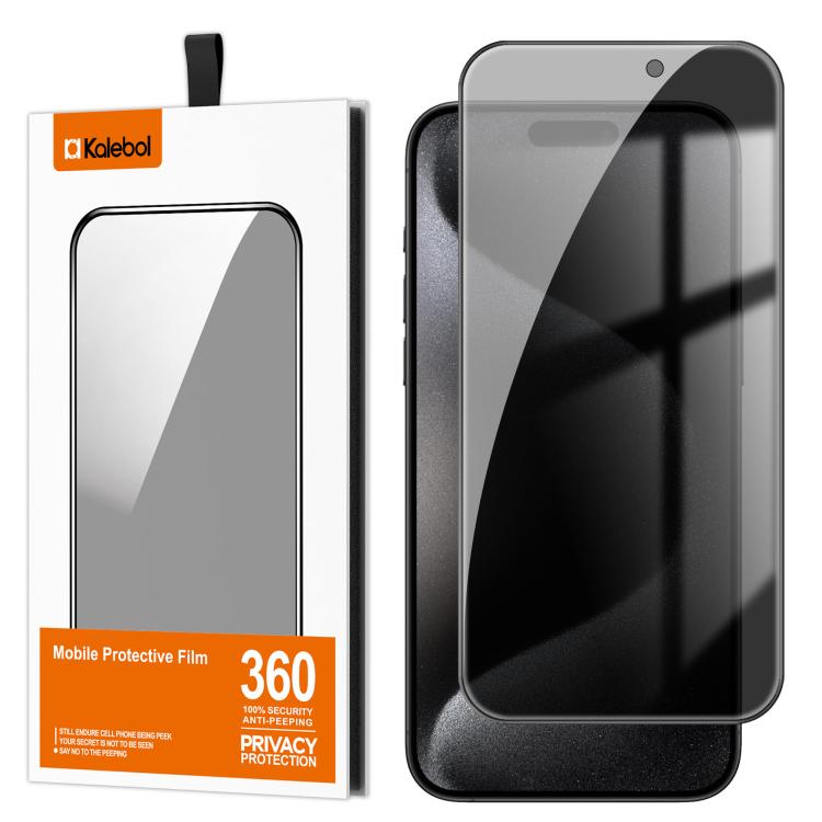 For iPhone 15 Pro Kalebol High-Aluminum Screen-Printed Full-Coverage Black-Border Privacy Tempered Glass Film