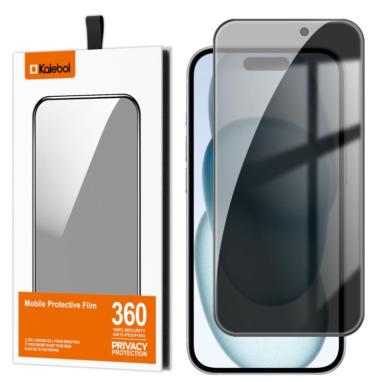 For iPhone 15 Kalebol High-Aluminum Screen-Printed Full-Coverage Black-Border Privacy Tempered Glass Film