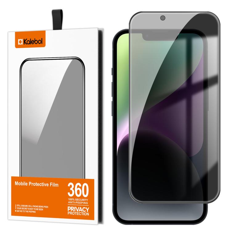 For iPhone 14 Kalebol High-Aluminum Screen-Printed Full-Coverage Black-Border Privacy Tempered Glass Film