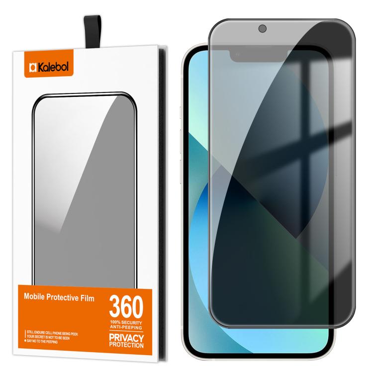 For iPhone 13 Kalebol High-Aluminum Screen-Printed Full-Coverage Black-Border Privacy Tempered Glass Film