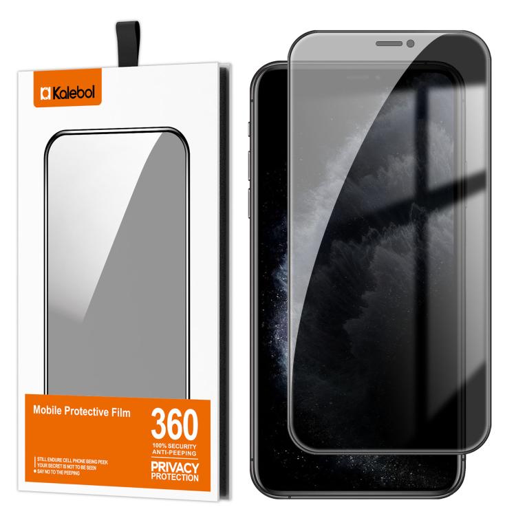 For iPhone 11 Pro Max Kalebol High-Aluminum Screen-Printed Full-Coverage Black-Border Privacy Tempered Glass Film