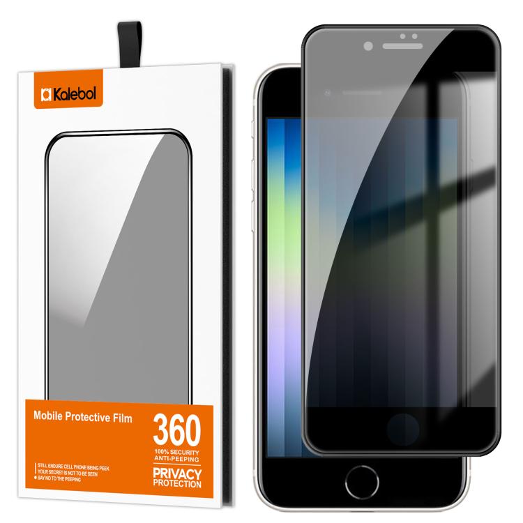For iPhone SE 2022 / 2020 Kalebol High-Aluminum Screen-Printed Full-Coverage Black-Border Privacy Tempered Glass Film
