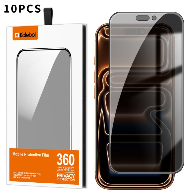 For iPhone 17 Pro 10pcs Kalebol High-Aluminum Screen-Printed Full-Coverage Black-Border Privacy Tempered Glass Film