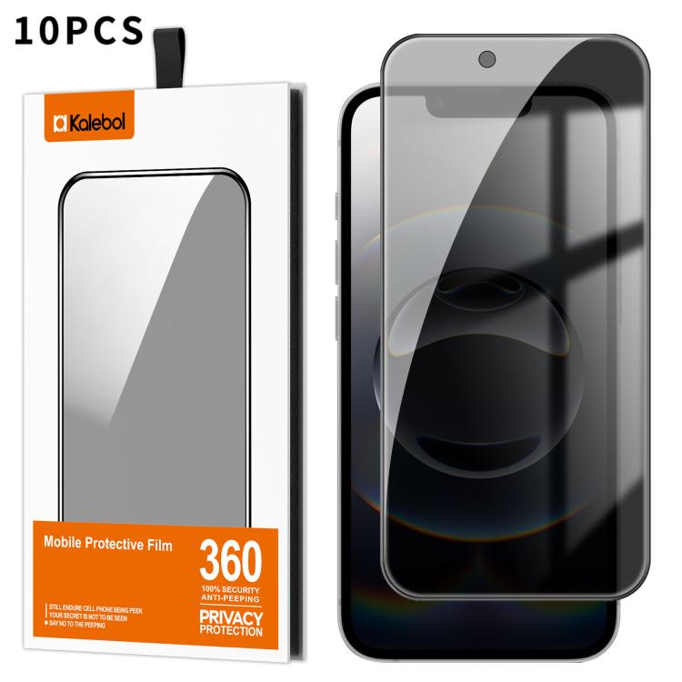 For iPhone 17e / 16e 10pcs Kalebol High-Aluminum Screen-Printed Full-Coverage Black-Border Privacy Tempered Glass Film