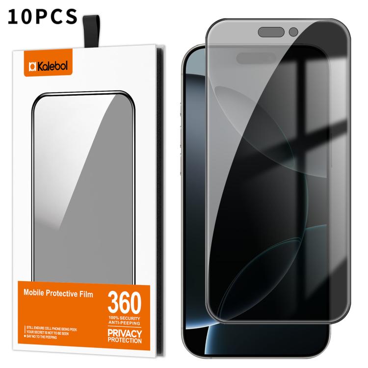 For iPhone 16 Pro Max 10pcs Kalebol High-Aluminum Screen-Printed Full-Coverage Black-Border Privacy Tempered Glass Film
