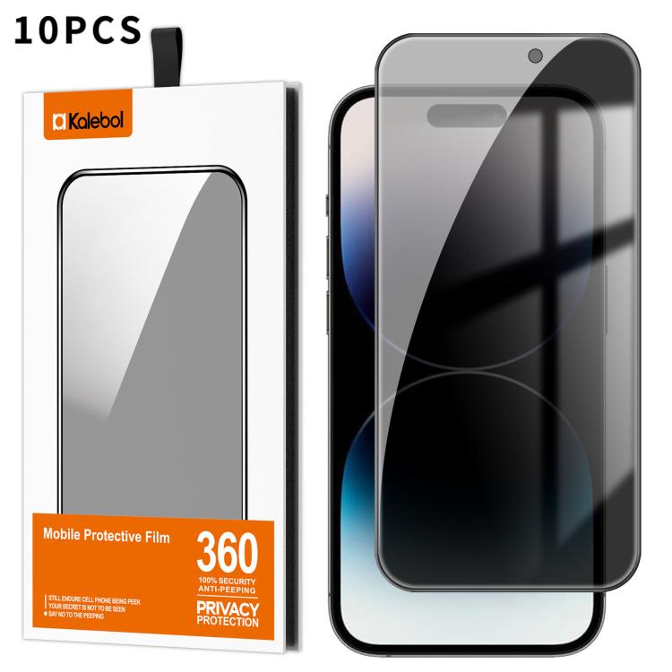 For iPhone 14 Pro 10pcs Kalebol High-Aluminum Screen-Printed Full-Coverage Black-Border Privacy Tempered Glass Film