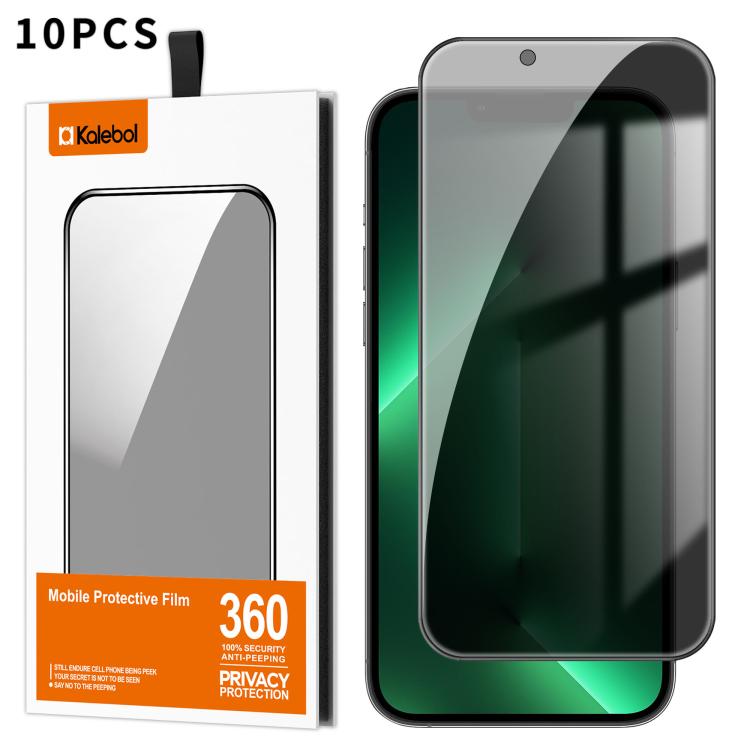 For iPhone 13 Pro Max 10pcs Kalebol High-Aluminum Screen-Printed Full-Coverage Black-Border Privacy Tempered Glass Film