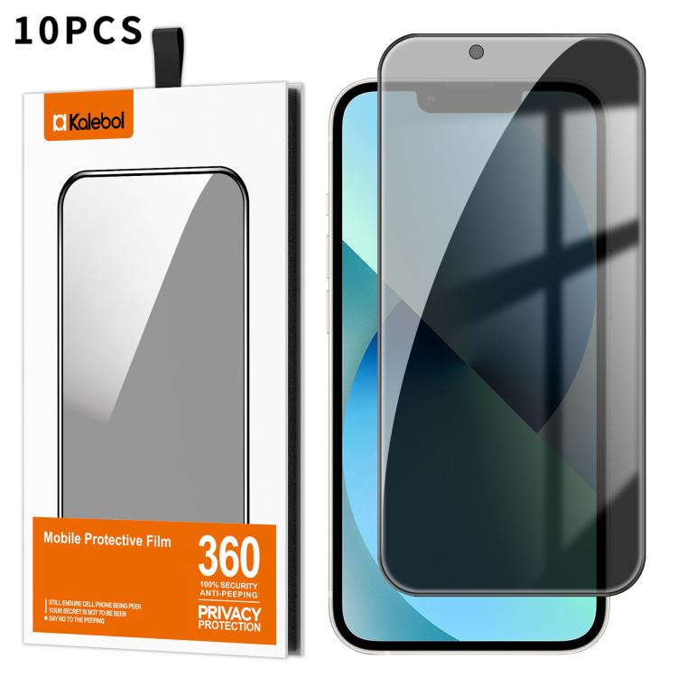 For iPhone 13 10pcs Kalebol High-Aluminum Screen-Printed Full-Coverage Black-Border Privacy Tempered Glass Film