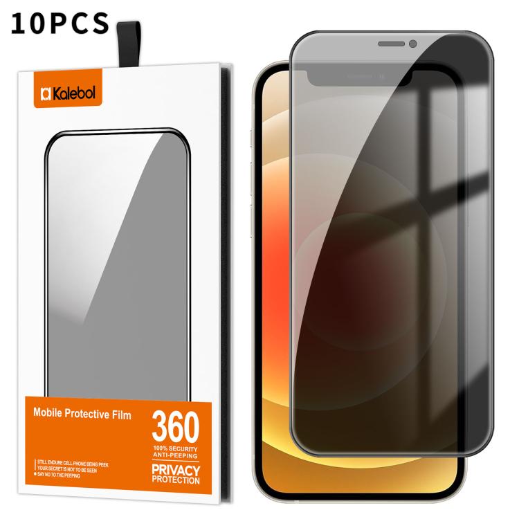 For iPhone 12 10pcs Kalebol High-Aluminum Screen-Printed Full-Coverage Black-Border Privacy Tempered Glass Film