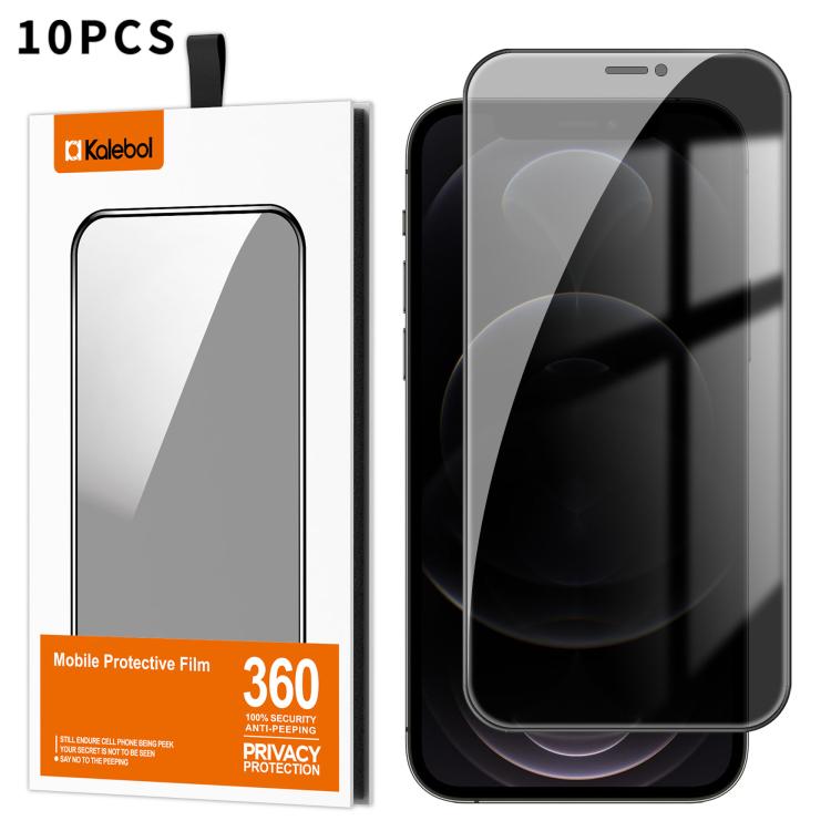 For iPhone 12 Pro Max 10pcs Kalebol High-Aluminum Screen-Printed Full-Coverage Black-Border Privacy Tempered Glass Film