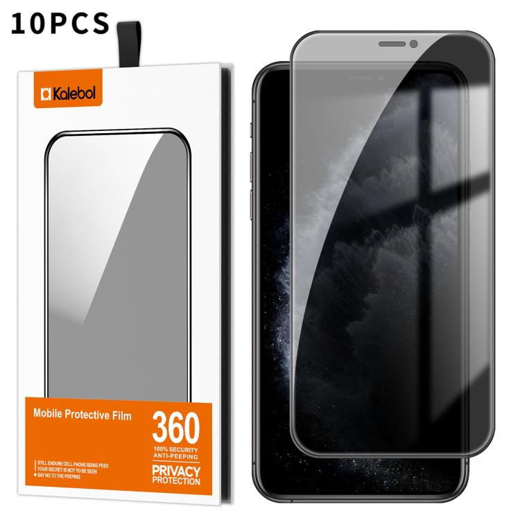For iPhone 11 Pro Max 10pcs Kalebol High-Aluminum Screen-Printed Full-Coverage Black-Border Privacy Tempered Glass Film