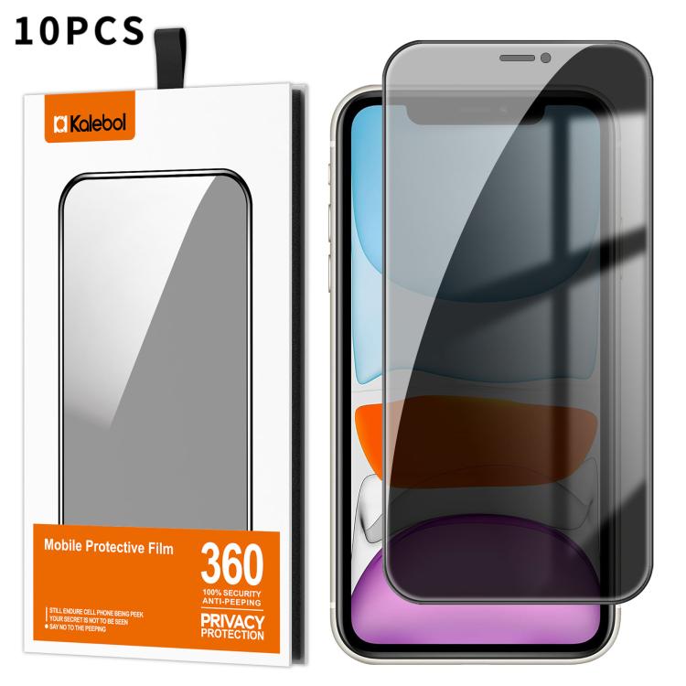For iPhone 11 10pcs Kalebol High-Aluminum Screen-Printed Full-Coverage Black-Border Privacy Tempered Glass Film