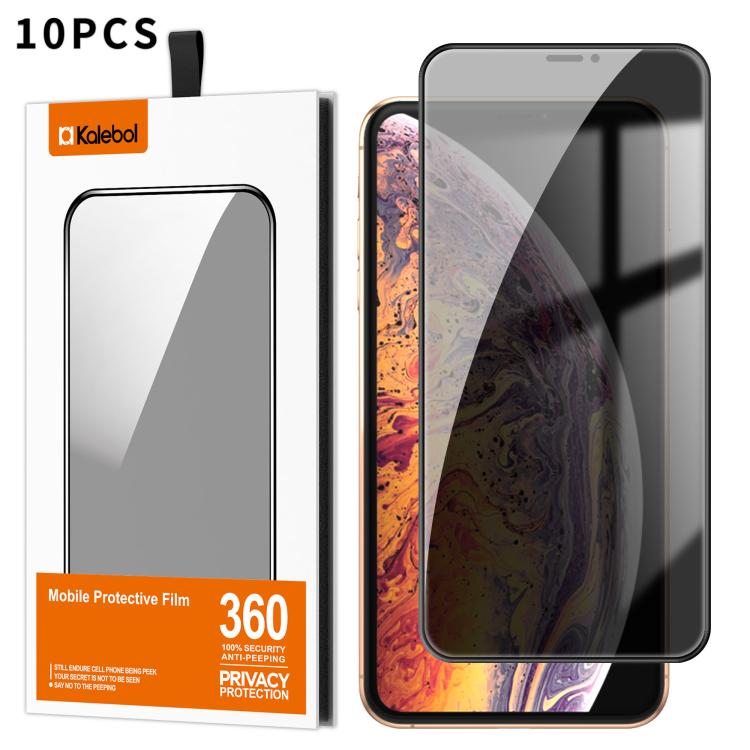 For iPhone XS Max 10pcs Kalebol High-Aluminum Screen-Printed Full-Coverage Black-Border Privacy Tempered Glass Film