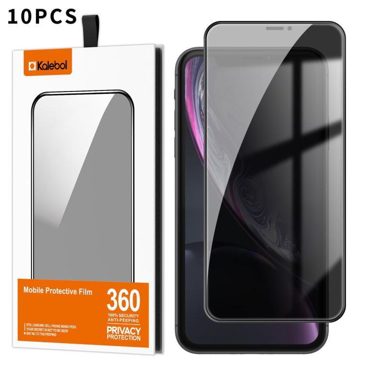 For iPhone XR 10pcs Kalebol High-Aluminum Screen-Printed Full-Coverage Black-Border Privacy Tempered Glass Film