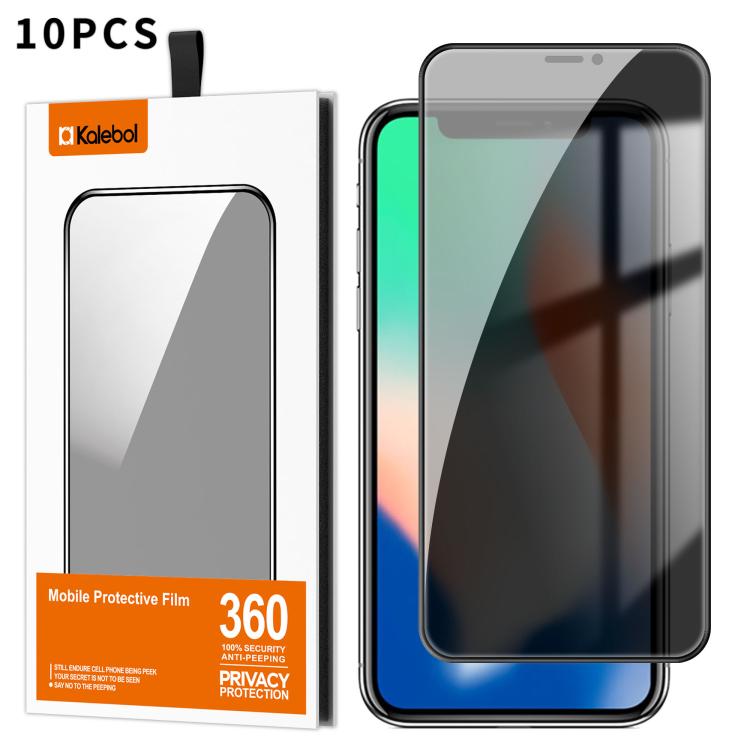 For iPhone X 10pcs Kalebol High-Aluminum Screen-Printed Full-Coverage Black-Border Privacy Tempered Glass Film