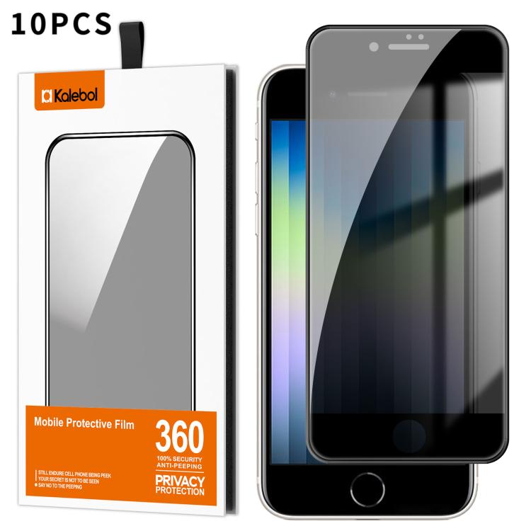 For iPhone SE 2022 / 2020 10pcs Kalebol High-Aluminum Screen-Printed Full-Coverage Black-Border Privacy Tempered Glass Film