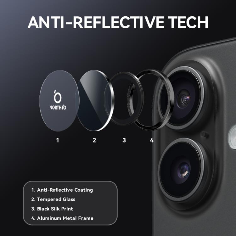 For iPhone 17 NORTHJO Camera Lens Protector CD Metal Ring Tempered Glass Film