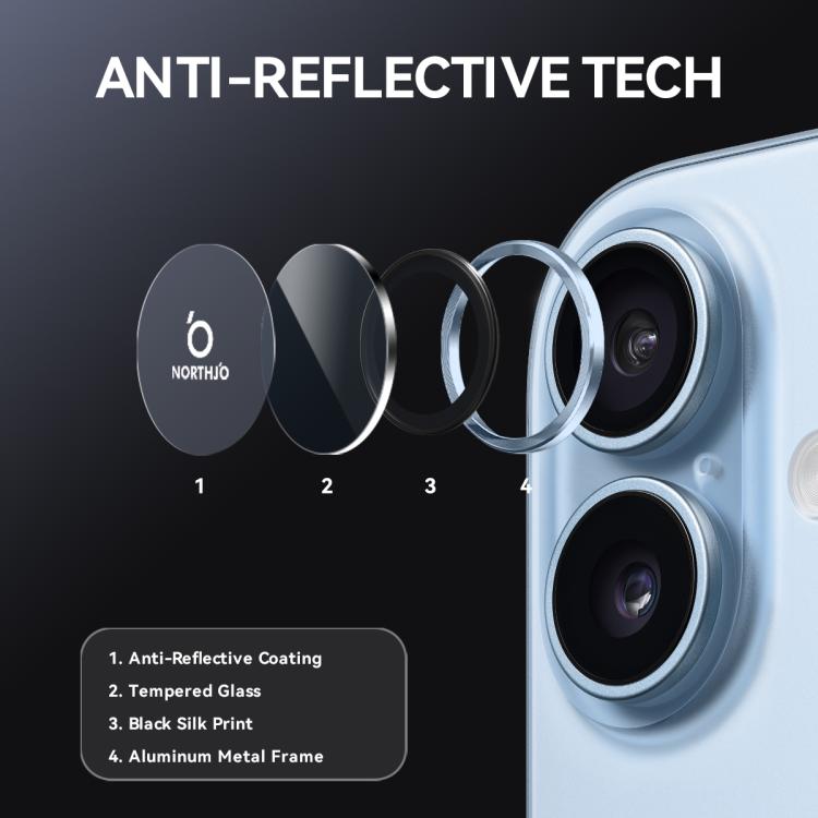 For iPhone 17 NORTHJO Camera Lens Protector CD Metal Ring Tempered Glass Film