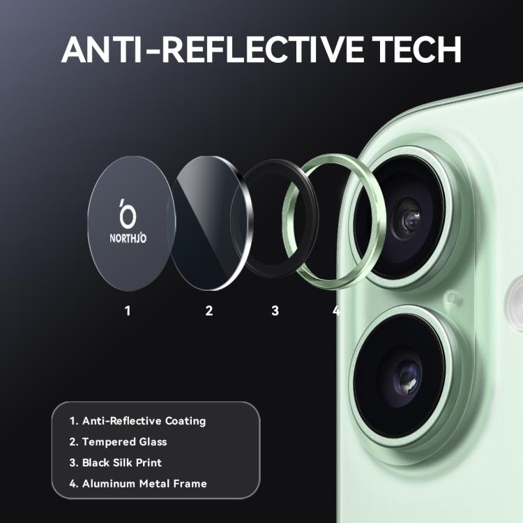 For iPhone 17 NORTHJO Camera Lens Protector CD Metal Ring Tempered Glass Film