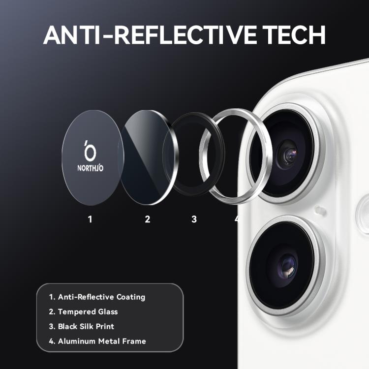 For iPhone 17 NORTHJO Camera Lens Protector CD Metal Ring Tempered Glass Film