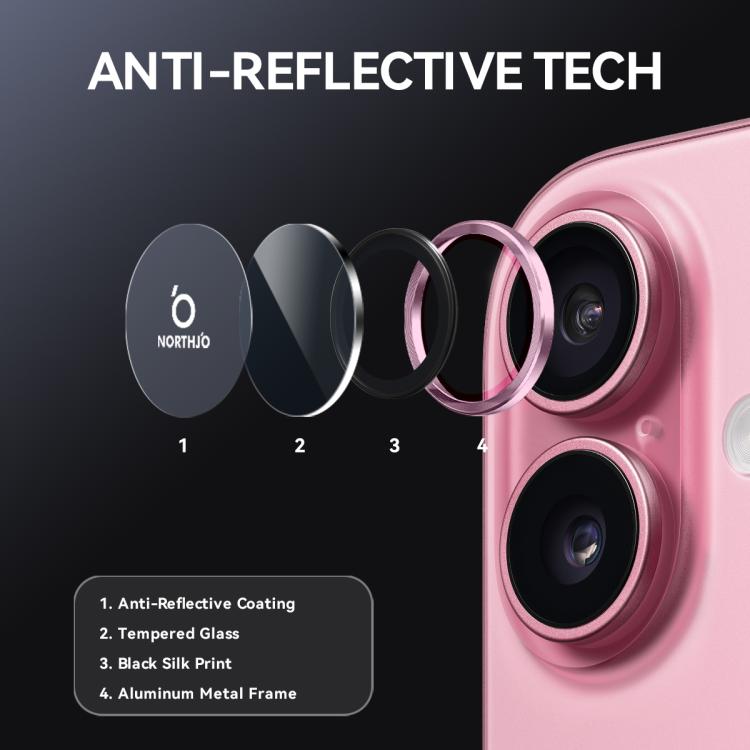 For iPhone 17 NORTHJO Camera Lens Protector CD Metal Ring Tempered Glass Film