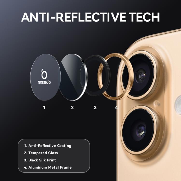 For iPhone 17 NORTHJO Camera Lens Protector CD Metal Ring Tempered Glass Film
