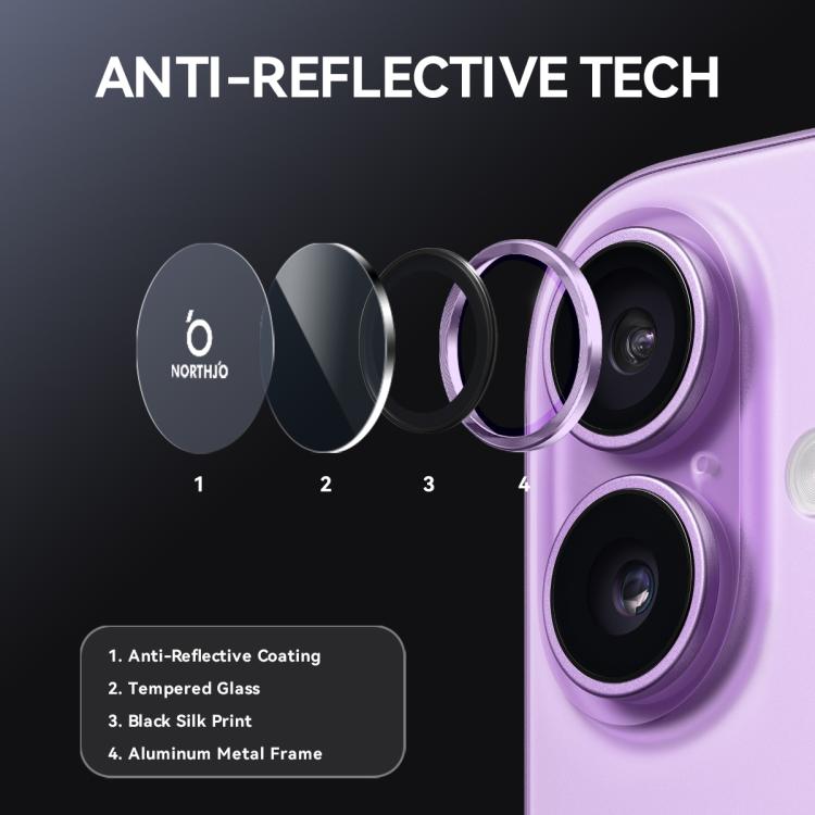 For iPhone 17 NORTHJO Camera Lens Protector CD Metal Ring Tempered Glass Film