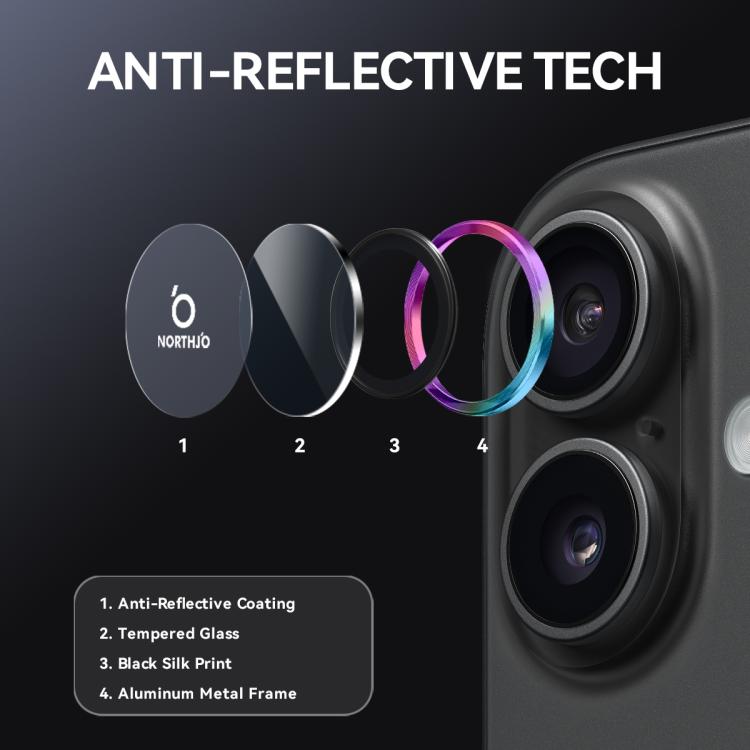 For iPhone 17 NORTHJO Camera Lens Protector CD Metal Ring Tempered Glass Film